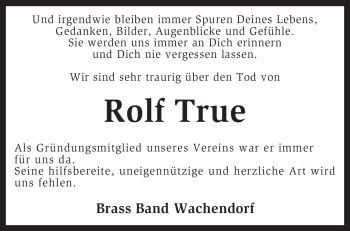 Traueranzeige von Rolf True von KREISZEITUNG SYKE