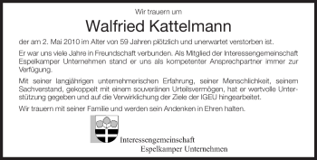 Traueranzeige von Walfried Kattelmann von KREISZEITUNG SYKE