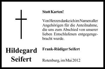 Traueranzeige von Hildegard Seifert von KREISZEITUNG SYKE