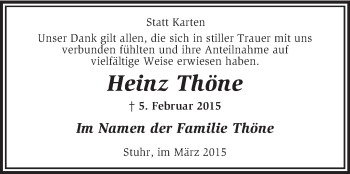 Traueranzeige von Heinz Thöne von KRZ