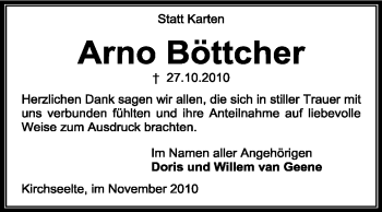 Traueranzeige von Arno Böttcher von KREISZEITUNG SYKE