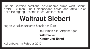 Traueranzeige von Waltraut Siebert von KREISZEITUNG SYKE