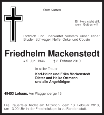 Traueranzeige von Friedhelm Mackenstedt von KREISZEITUNG SYKE