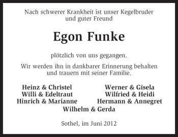 Traueranzeige von Egon Funke von KREISZEITUNG SYKE