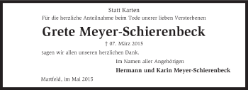 Traueranzeige von Grete Meyer-Schierenbeck von KRZ