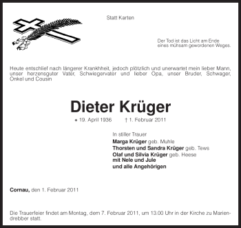 Traueranzeige von Dieter Krüger von KREISZEITUNG SYKE