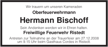 Traueranzeige von Hermann Bischoff von KREISZEITUNG SYKE