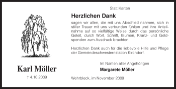 Traueranzeige von Karl Möller von KREISZEITUNG SYKE