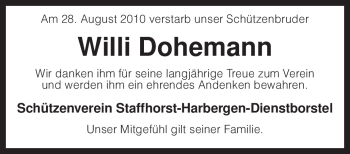 Traueranzeige von Willi Dohemann von KREISZEITUNG SYKE