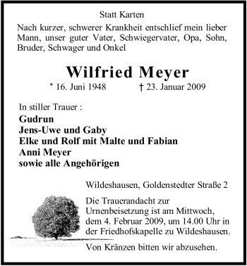 Traueranzeige von Wilfried Meyer 