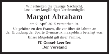 Traueranzeige von Margot Abraham von KRZ