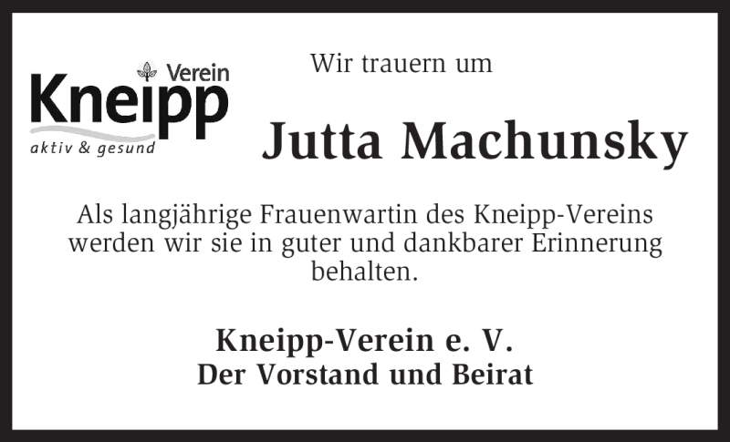  Traueranzeige für Jutta Machunsky vom 04.03.2009 aus KREISZEITUNG SYKE