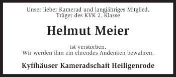 Traueranzeige von Helmut Meier von KRZ