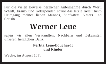 Traueranzeige von Werner Leue von KREISZEITUNG SYKE