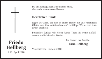 Traueranzeige von Friedo Hellberg von KREISZEITUNG SYKE