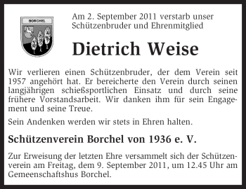 Traueranzeige von Dietrich Weise von KREISZEITUNG SYKE