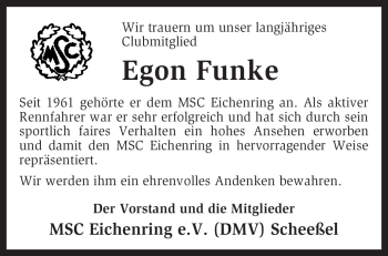 Traueranzeige von Egon Funke von KREISZEITUNG SYKE