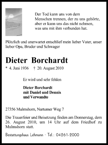 Traueranzeige von Dieter Borchardt von KREISZEITUNG SYKE