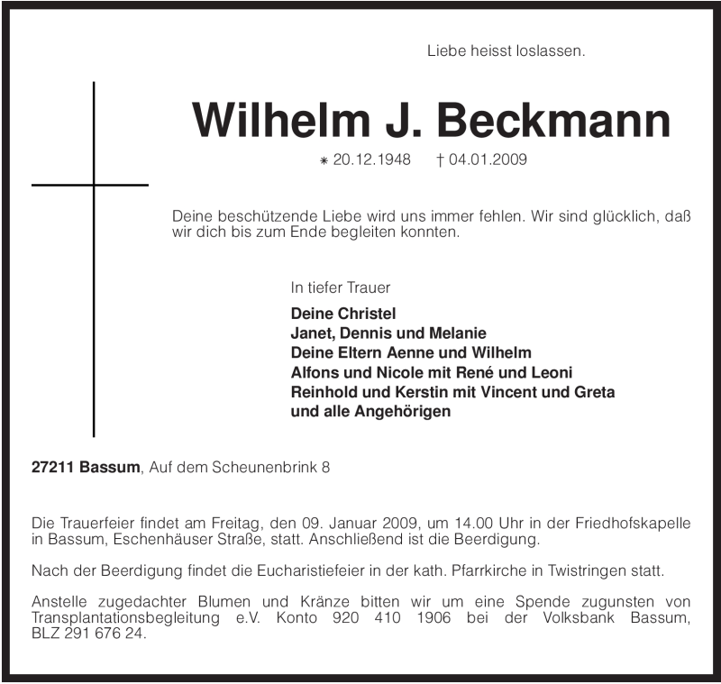 Oversætte At opdage unlock Traueranzeigen von Wilhelm J. Beckmann | trauer.kreiszeitung.de