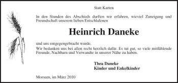 Traueranzeige von Heinrich Daneke von KREISZEITUNG SYKE