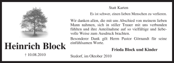 Traueranzeige von Heinrich Block von KREISZEITUNG SYKE