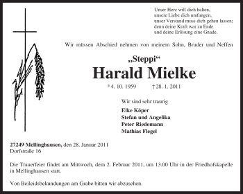 Traueranzeige von Harald Mielke von KREISZEITUNG SYKE