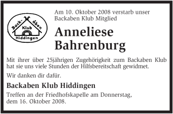 Traueranzeige von Anneliese Bahrenburg von KREISZEITUNG SYKE