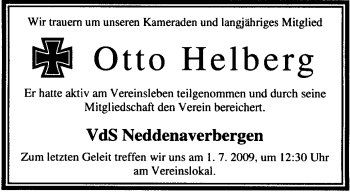 Traueranzeige von Otto Helberg von KREISZEITUNG SYKE