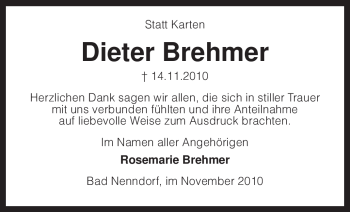 Traueranzeige von Dieter Brehmer von KREISZEITUNG SYKE