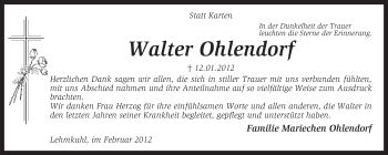 Traueranzeige von Walter Ohlendorf von KREISZEITUNG SYKE