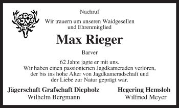 Traueranzeige von Max Rieger von KRZ