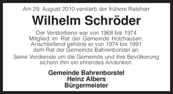 Traueranzeige von Wilhelm Schröder von KREISZEITUNG SYKE