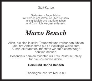 Traueranzeige von Marco Bensch von KREISZEITUNG SYKE