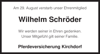 Traueranzeige von Wilhelm Schröder von KREISZEITUNG SYKE