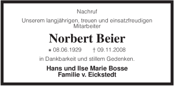 Traueranzeige von Norbert Beier von KREISZEITUNG SYKE