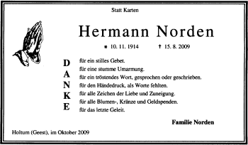 Traueranzeige von Hermann Norden von KREISZEITUNG SYKE