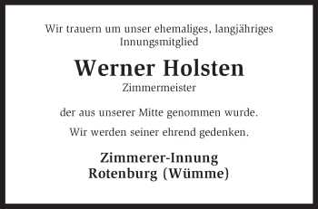 Traueranzeige von Werner Holsten von KRZ