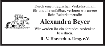 Traueranzeige von Alexandra Beyer von KREISZEITUNG SYKE