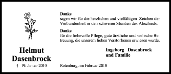 Traueranzeige von Helmut Dasenbrock von KREISZEITUNG SYKE