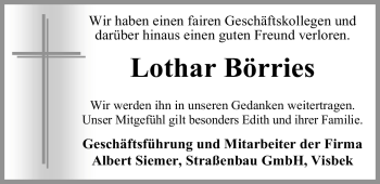 Traueranzeige von Lothar Börries 