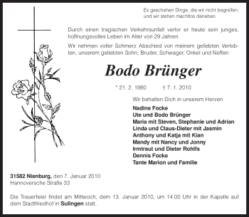 Traueranzeige von Bodo Brünger von KREISZEITUNG SYKE