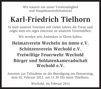 Traueranzeige von Karl-Friedrich Thielhorn von KREISZEITUNG SYKE