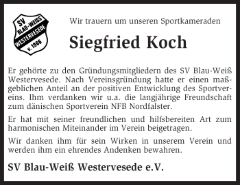 Traueranzeige von Siegfried Koch von KREISZEITUNG SYKE