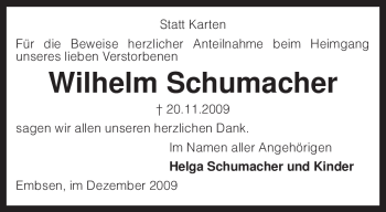 Traueranzeige von Wilhelm Schumacher von KREISZEITUNG SYKE