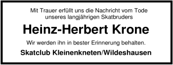 Traueranzeige von Heinz-Herbert Krone von KREISZEITUNG SYKE