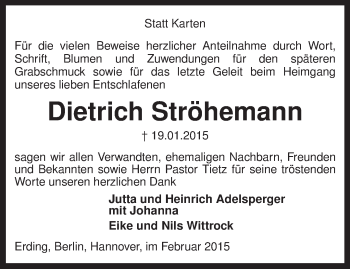 Traueranzeige von Dietrich Ströhemann von KRZ