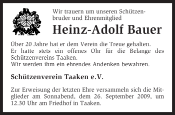 Traueranzeige von Heinz-Adolf Bauer von KREISZEITUNG SYKE