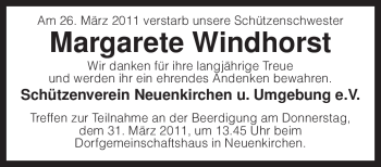 Traueranzeige von Margarete Windhorst von KREISZEITUNG SYKE