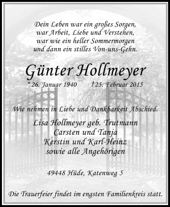 Traueranzeige von Günter Hollmeyer von KRZ