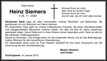 Traueranzeige von Heinz Siemers von KREISZEITUNG SYKE